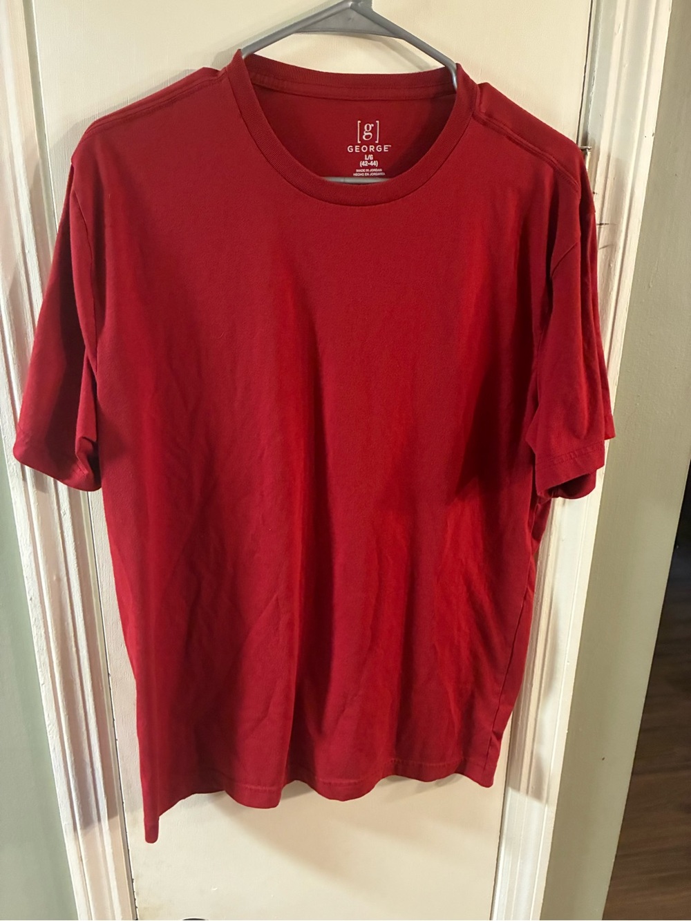 Men’s Large George Red Short Sleeve Shirt Made With Polyester And Cotton